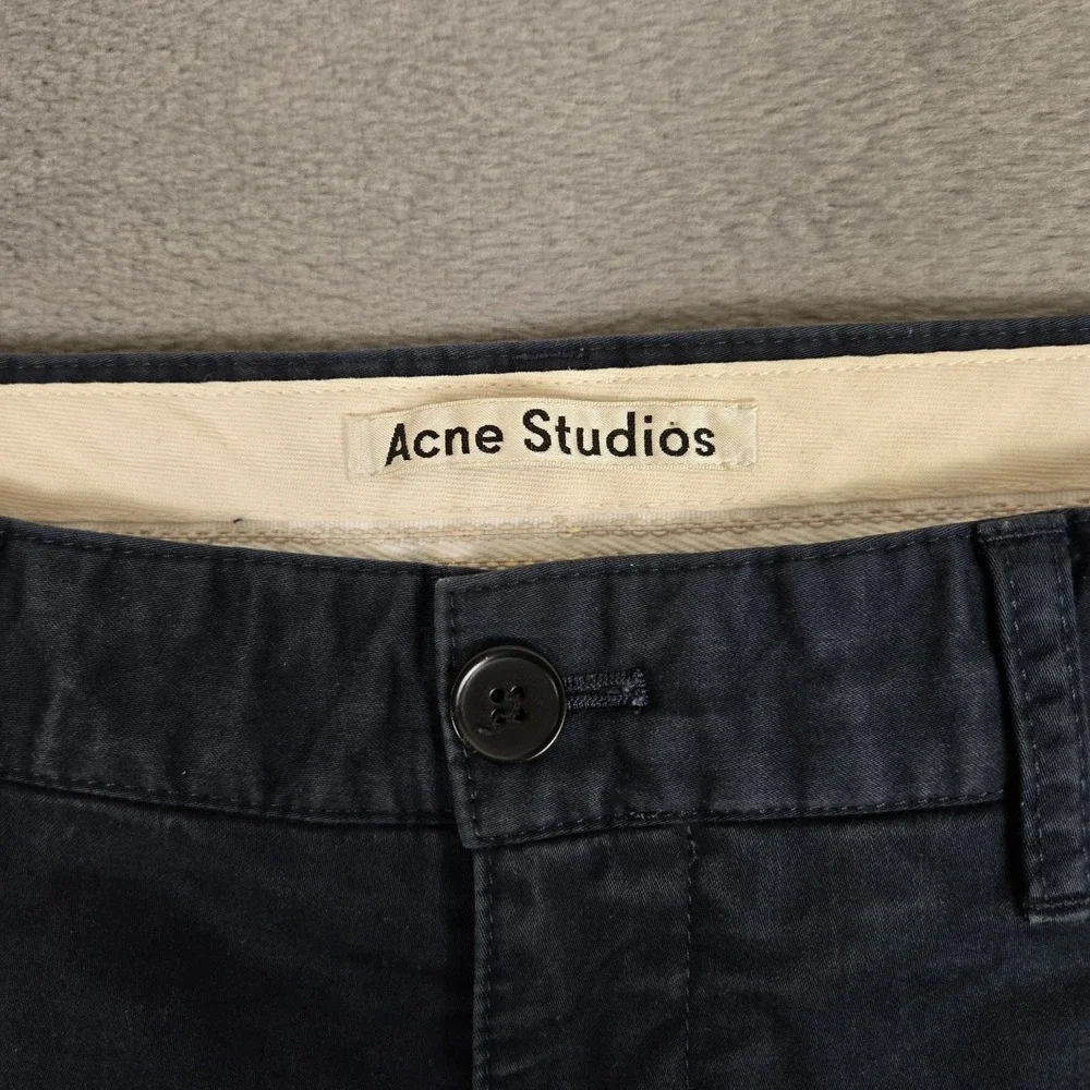 Acne Studios Shorts Mens 34 Blue Seymour Satin Chino Stretch Cotton Casual